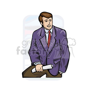 Businessman in Purple Suit Holding Document