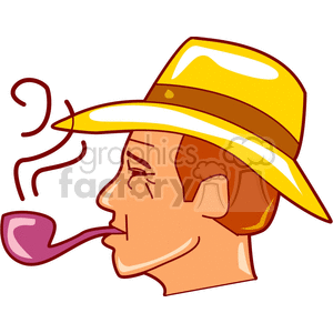 Man in Yellow Hat Smoking Pipe