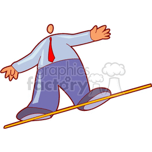 Cartoon Businessman Balancing on Tightrope