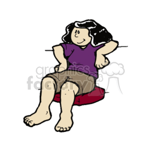  The clipart image depicts a cartoon woman sitting comfortably with her arms resting behind her head. She appears to be relaxed or taking a break. She