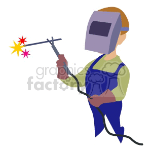 A clipart image of a welder wearing a face mask and protective gear, actively welding metal.