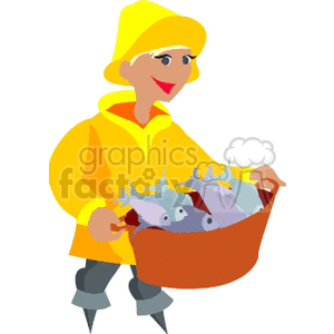 A Fisherman Holding a Big Bucket full of Fish