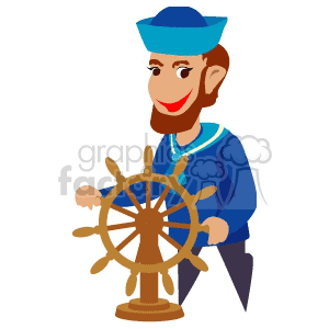 Cartoon Sailor at Ship's Wheel