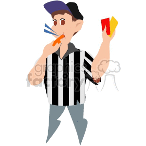 A Soccer Referee Pulling a Red and Yellow Card while Blowing his Whistle