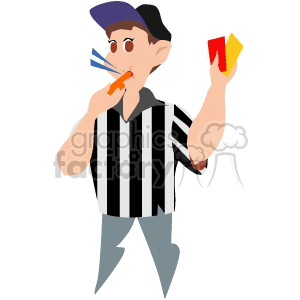 Cartoon Referee with Red and Yellow Cards