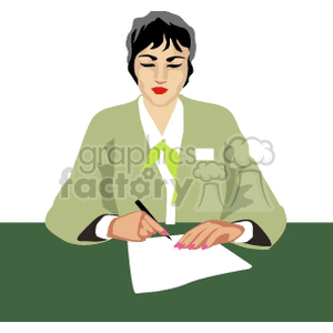 Clipart image of a businesswoman or Secretary  writing at a desk.