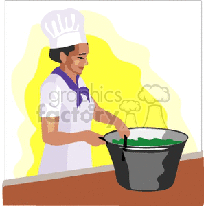 Chef Stirring Large Pot in Kitchen