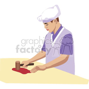 Chef tenderizing meat with a mallet