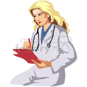 Female doctor writing on her chart