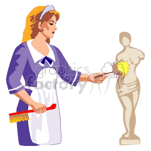 Maid Cleaning Statue