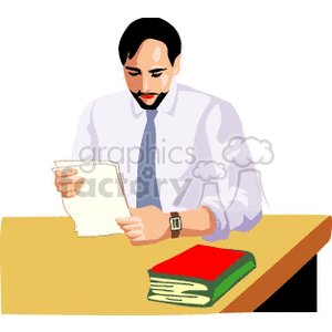 Man Reading Document at Desk