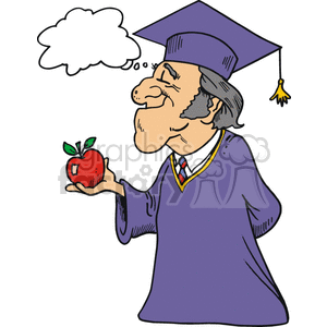 Cartoon Professor Holding an Apple with Thought Bubble