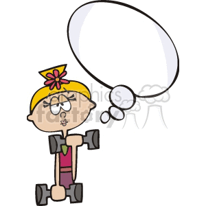 Cartoon Girl Lifting Dumbbells with Thought Bubble