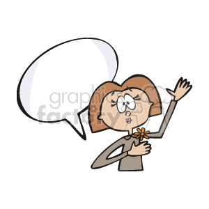 Cartoon Woman Waving with Speech Bubble