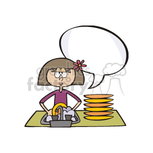 Cartoon Woman Washing Dishes