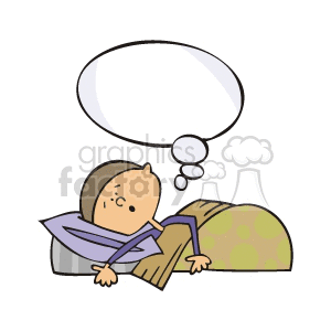 A clipart image of a person lying in bed with a pillow and blanket, having a thought or dream, as indicated by a thought bubble above their head.