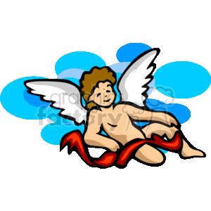 A Brown Haired Cupid with Brown Ribbon Sitting