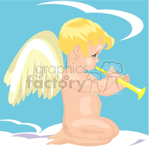 A Side View of a Cupid the Angel with Golden Wings Playing a Horn