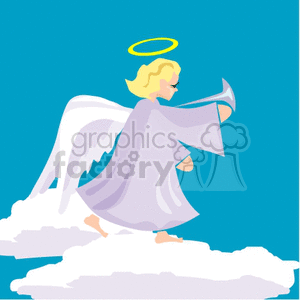 Angel with Halo and Horn on Clouds