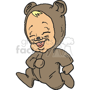 Illustration of a happy toddler dressed in a teddy bear costume for Halloween.