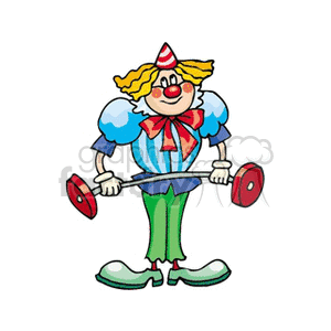 A Skinny Clown with a Striped Cone Hat Holding Barbells