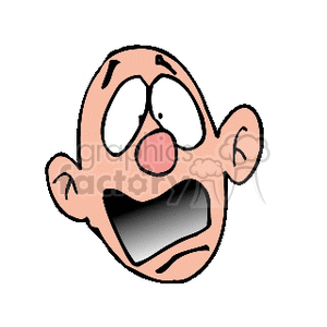 A cartoon illustration of a shocked and surprised face with exaggerated features.