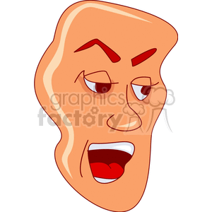 Cartoon illustration of a stylized face with expressive features and exaggerated eyebrows.