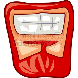 A stylized illustration of an exaggerated mouth with large teeth showing.