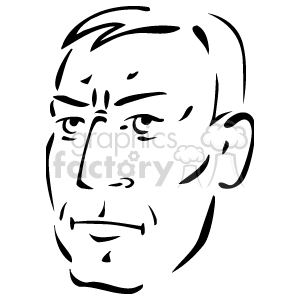   The image appears to be a simple line art drawing of a human face. It features minimal detail, showing the outline of the face, eyes, nose, lips, ears, and hairline with single continuous lines. It