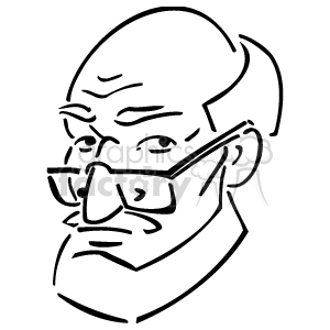 The clipart image depicts a stylized outline of a human face. The face appears to be that of a male with a beard, wearing glasses. The facial features such as eyes, nose, mouth, and ears are represented by simple lines. The expression appears to be neutral.