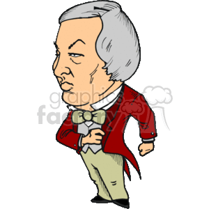 The image is a caricature of Millard Fillmore (the 13th President of the United States) drawn in a clipart style. The character is depicted as a man with a prominent chin, wearing a red jacket, white collared shirt, and a green bowtie. He has a stern or grumpy expression, which brings a humorous element to the depiction. 