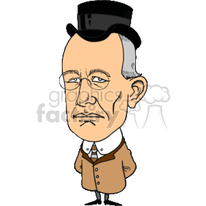 The clipart image features a caricature of an American president, Woodrow Wilson. The stylized drawing depicts him with exaggerated facial features, wearing a top hat, a brown suit with a vest, and a tie. It's a humorous representation meant to evoke the character and era of the president it's intended to represent.