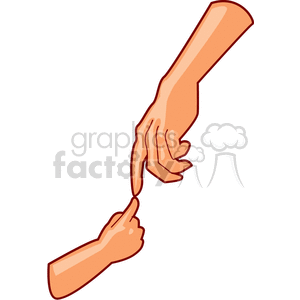 A clipart image of an adult hand gently touching a child's hand, symbolizing connection and care.