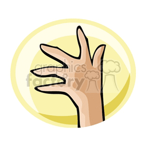 A clipart image of a hand with fingers spread open against a circular background.