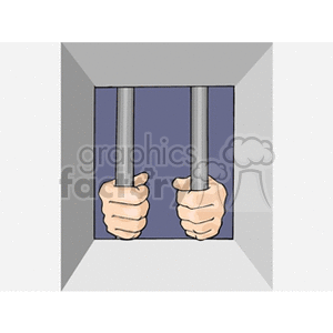 Illustration of hands gripping prison bars.