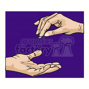 Illustration of two hands making a gesture against a purple background.