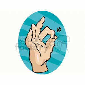 Clipart of a hand making an 'okay' gesture inside a blue oval background.