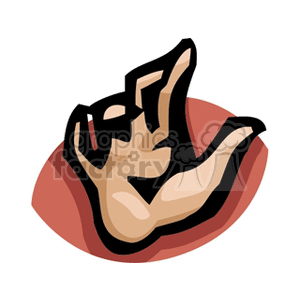 Artistic clipart of a hand with fingers forming a gesture against a reddish background.