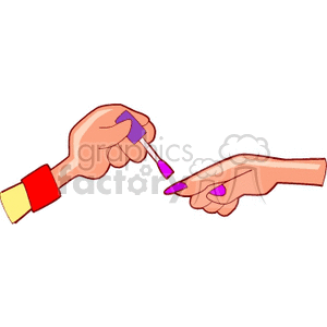 Illustration of one hand applying nail polish to another hand.