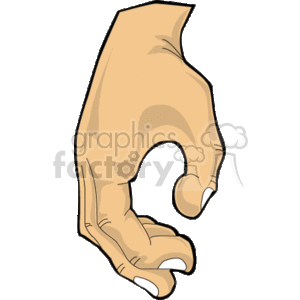 The clipart image displays a single human hand with fingers slightly curved inwards, as if holding something but without any object present. The hand is drawn in a cartoon style with a slight perspective that gives a three-dimensional feel.