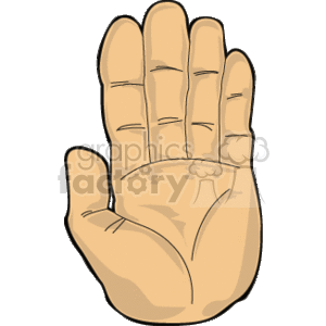 The image is a clipart illustration of an open hand with the palm facing forward, suggesting a stopping gesture or sign. 