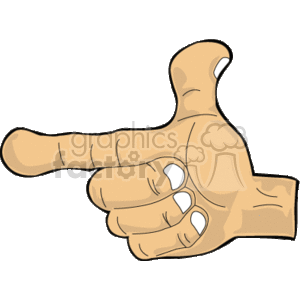   The clipart image depicts a stylized cartoon hand with the index finger extended outward as if pointing to something in the direction it faces, which is to the right from the viewer