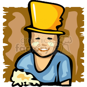 A boy in a gold top hat