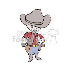 A Little Boy Dressed in Western Clothing Getting Ready to Draw his Guns