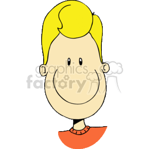 Blonde haired smiling boy in an orange shirt
