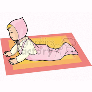 Baby girl in pink laying on a blanket