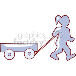 silhouette of a girl pulling a wagon
