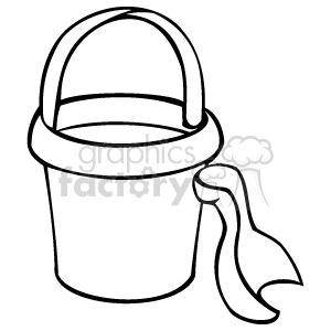The image shows a simple line drawing of a bucket with a handle and a small puddle of liquid next to it, suggesting that some liquid has spilled or is pouring out of the bucket.