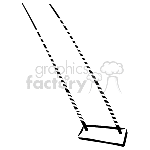 The image shows a simplistic line drawing of a swing. The swing is depicted by a flat seat suspended by two chains or ropes on either side.