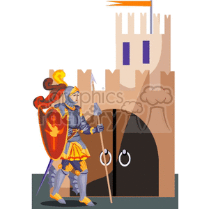 Knight in front of a castle gate